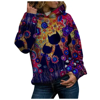 Creativitatea moda Femei Capota Animale de Imprimare Mâneci Lungi Pulover de Bluze Topuri Tricou Модный креативный женский пуловер T1