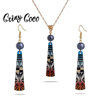 Cring Coco Acrilice Seturi de Bijuterii Hawaii Polineziene Geometrice Rășină Pandantiv Colier Lung Picătură Cercei Set pentru Femei 2020 Petrecere
