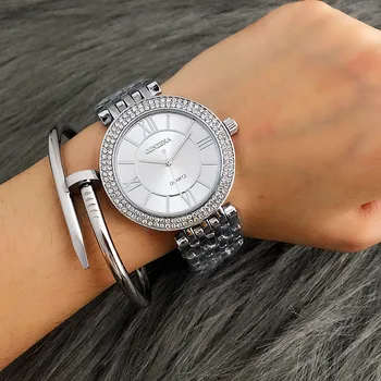 Cristal de lux pentru Femei Ceasuri de mână Ceas Dial Argint Aur Brățară Cuarț Ceas din Oțel pentru Femei Ceas Doamnelor Cadou Reloj Mujer