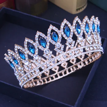 Cristal De Mireasa Regina King Coroane Tiara De Nunta De Aur Baroc Diadema Pentru Mireasa Concurs Caciula Femei Bijuterii Accesorii De Par