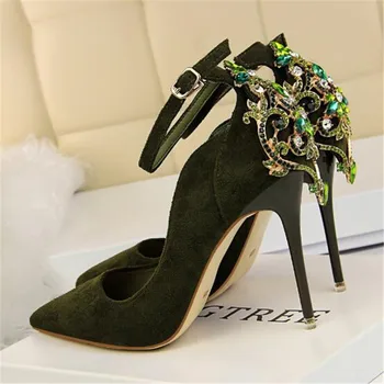 Cristal Elegant Subliniat Toe Nunta Pantofi Femei Solide Turma de Moda Catarama Superficial, Pantofi cu Toc inalt Pentru Femei 5 Culori