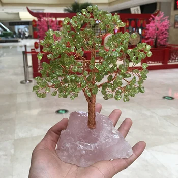 Cristal naturale verde peridot cuarț gemMoney Copac Feng Shui Avere Home Decor Figurine Miniaturale Partid Cadou Cristal copac Bani