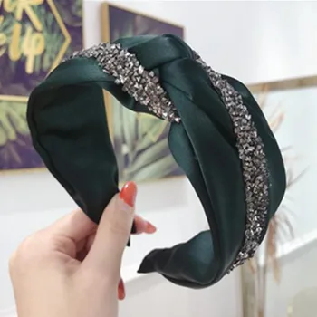 Cristale Lanțuri Decorate Hairband Femei Accesorii Solid Satin Crystal Headband Adulți Accesorii De Par Cruce Hairband Cristal