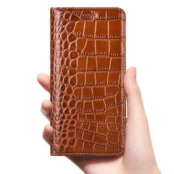Crocodil de cereale din piele portofel caz toc titularul cardului pentru Samsung Galaxy A9 2018/Samsung Galaxy A7 2018 toc capac