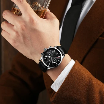 Crrju Cronograf Ceasuri Pentru Barbati Oră Mens Ceasuri de Top de Brand de Lux Cuarț Ceas Bărbat din Piele Sport Ceas de mână Ceas relogio