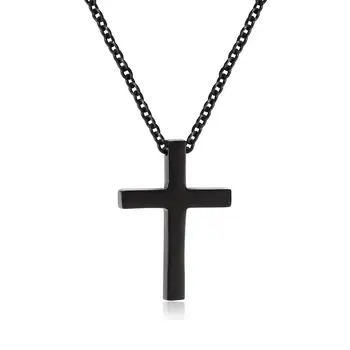 Cruce Colier Barbati Negru din Oțel Inoxidabil de Aur Crucea Pandantiv Colier Lanț Cm