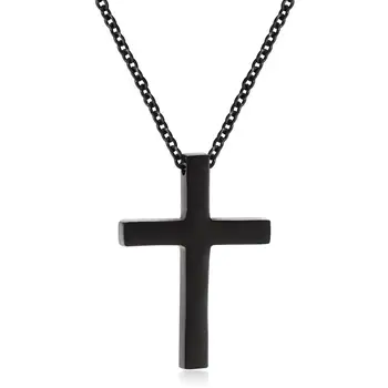 Cruce Colier Barbati Negru din Oțel Inoxidabil de Aur Crucea Pandantiv Colier Lanț Cm