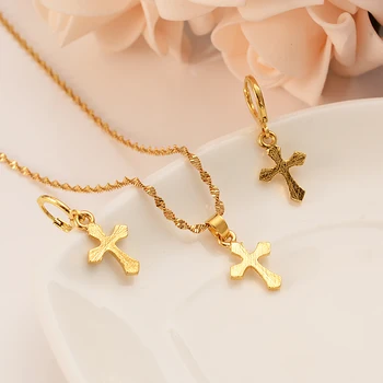 Cruce Colier Cercei Set de Culoare de Aur Religioasă Catolică nunta nupțial Bijuterii Set de Crăciun Cadou de ziua de nastere Pentru Femei