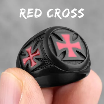 Crucea roșie din Oțel Inoxidabil Negru Mens Inele de Religie Punk, Hip-Hop pentru bărbați Prieten Motociclist Bijuterii Creativitate Cadou en-Gros