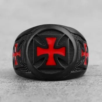 Crucea roșie din Oțel Inoxidabil Negru Mens Inele de Religie Punk, Hip-Hop pentru bărbați Prieten Motociclist Bijuterii Creativitate Cadou en-Gros