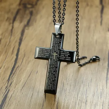 Crucifix Colier Tatăl Nostru, Rugăciune Bărbați Pandantiv Cruce Lanțul Spaniol De Rugăciune Medalie Religioase Medalii Creștin Bijuterii