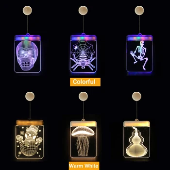 Crăciun 3D Fereastra Fraier Lampă cu LED-uri de Halloween Flexibil Agățat Fulg de nea Cerb Clopot pentru Xmas Decor Fereastră Alimentat de la Baterie
