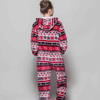 Crăciun-O bucată de Pijamale pentru Femei Flanel cu Gluga Onesies Desene animate Unisex Zăpadă Iarna Model Roz Casual Pijamale Homewear