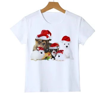 Crăciun Pisică Câine Design Iarna Boy Tricou Maneca Lunga t-shirt de Imprimare de Desene animate pentru Copii cu Băieți și Fete pentru Copii Haine O-44
