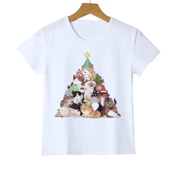 Crăciun Pisică Câine Design Iarna Boy Tricou Maneca Lunga t-shirt de Imprimare de Desene animate pentru Copii cu Băieți și Fete pentru Copii Haine O-44