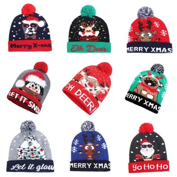 Crăciun Pălării de Lumină LED Tricot Pălărie de Moș Crăciun pentru Copii Adult Decor de Crăciun Ornamente de Crăciun Cadouri de Craciun An Nou Fericit