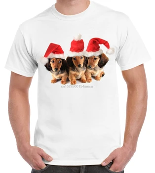 Crăciun Teckel Catei cu Mos craciun Pălării pentru Bărbați T-Shirt(2)
