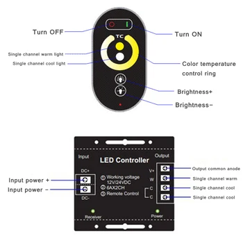 CTT Controller Dimmer DC12-24V 12A Wireless Touch RF Telecomanda pentru Rece Alb Cald Temperatura de Culoare LED Strip Lumini