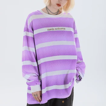 Cu Dungi, Cu Maneci Lungi T-Shirt-Uri Hip-Hop Streetwear Supradimensionat Tricou Harajuku Liber 2020 Toamna Bumbac Topuri Casual Tees