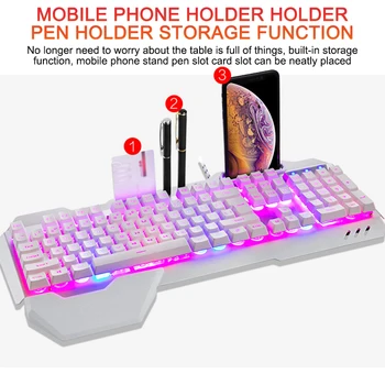 Cu fir Gaming Keyboard Tastatură Ergonomică Cu Iluminare RGB Suport de Telefon Gamer Tastatura Pentru Tablete Desktop Pentru PUBG