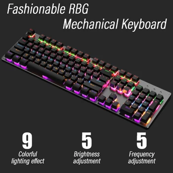 Cu Fir Tastatură Mecanică Aspect Engleză 104-Taste Cu Iluminare Din Spate Anti-Ghosting Gaming Keyboard Albastru/Negru/Negru/Roșu Comutator Mecanic