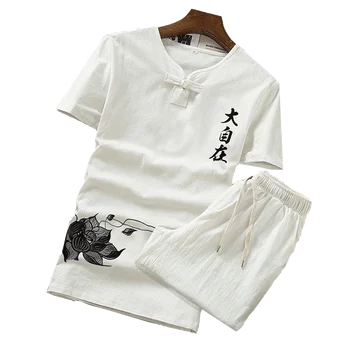 Cu mânecă scurtă T-shirt pentru bărbați V-neck costum Casual pantaloni scurti haine haine de vară setați butonul de vară de imprimare lenjerie de pat set M-5XL