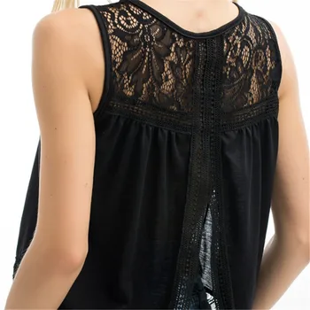 CUHAKCI fără Mâneci Tricou Casual Negru Alb Topuri Șifon Bluza Femei Topuri Sexy Femei de Moda de Vară Dantelă Plus Dimensiune Camasi