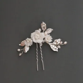 Culoare Argintie Ace De Păr De Mireasă Clipuri Portelan Flori De Nunta Caciulita Handmade Femei Accesorii De Par Perle Bijuterii