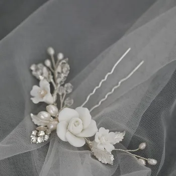 Culoare Argintie Ace De Păr De Mireasă Clipuri Portelan Flori De Nunta Caciulita Handmade Femei Accesorii De Par Perle Bijuterii