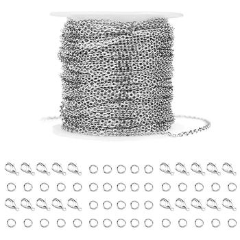 Culoare argintie din Otel Inoxidabil Cablu Lanț cu 20 de Homar încheietoare și 30 Sari Inele pentru Barbati Femei Bijuterii DIY Făcându-2.0 mm
