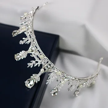 Culoare argintie, Frunze Picătură de Apă Diademă de Mireasă Aliaj Stras de Cristal Coroanei Tiara Diadema de Păr Bijuterii Accesorii de Nunta JL