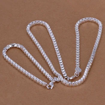 Culoare argintie lux rafinat moda populare Zăbrele Lanț colier bratari două bucată fierbinte de vânzare bijuterii de nunta S026