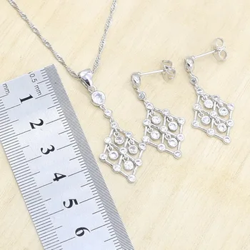 Culoare de argint Seturi de Bijuterii pentru Femei Zircon Alb Cercei Pandantiv Colier Inele Bratara Cutie de Cadou