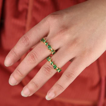 Culoare de aur deschide Verde bagheta cubic zirconia geometrice simple eternitate cz trupa inel pentru femei marimea 6 7 8