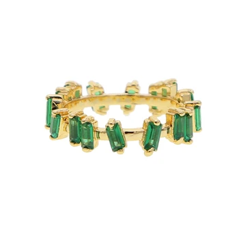 Culoare de aur deschide Verde bagheta cubic zirconia geometrice simple eternitate cz trupa inel pentru femei marimea 6 7 8