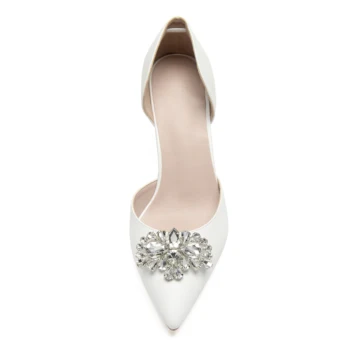 Culoare Ivory mat PU pantofi de damă subliniat toe D ' orsay tocuri inalte, cu forma de insecte broșă de cristal partid rochie de bal pantofi pompe