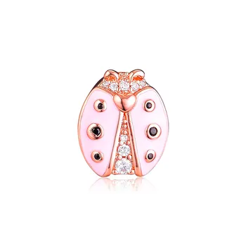 Culoare roz Email Ladybird Clip Reflextions Margele pentru a Face Bijuterii de Moda Rose de Aur Farmecul Margele pentru Bratari Reflexii