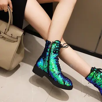 Culoare-Schimbarea Paiete Pânză de Toamnă Și de Iarnă la Modă Cizme Femei O Schimbare de Culoare Multi-Culoare Pantofi Magice Sequin Cerc