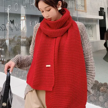 Culoare solidă Tricot Eșarfă Bărbați Femei 2020 coreeană Stil Nou Toamna Iarna realizate Manual Cald Jacquard Țese 200*30CM Mari Șaluri