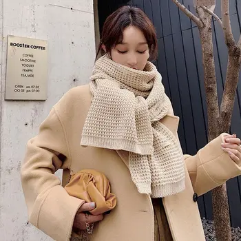 Culoare solidă Tricot Eșarfă Bărbați Femei 2020 coreeană Stil Nou Toamna Iarna realizate Manual Cald Jacquard Țese 200*30CM Mari Șaluri