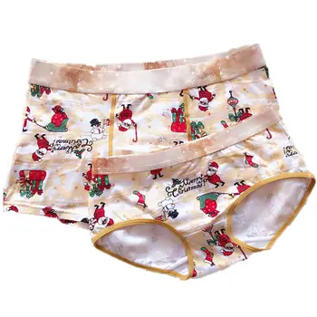 Cuplu Set Lenjerie Chilotei de Bumbac Romantic Crăciun Atmosfera de Imprimare Pantalon Bărbați Boxer Femei Lenjerie de corp pentru Iubitul Chiloți