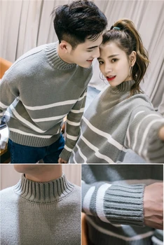 Cupluri de toamnă și de iarnă guler înalt pulover cu dungi loose coreean bf băieți și fete, elevi capul pulover cuplu pulover maree