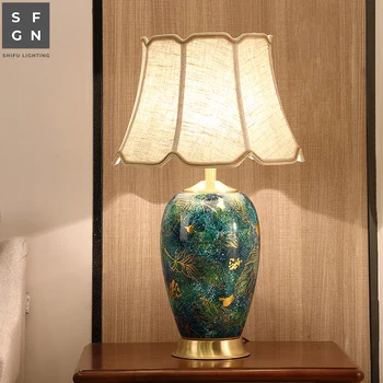 Cupru lampă de masă în stil American pentru camera de zi Jingdezhen ceramică lampa de Dormitor de lux lampă de noptieră decorate lămpi cu led-uri