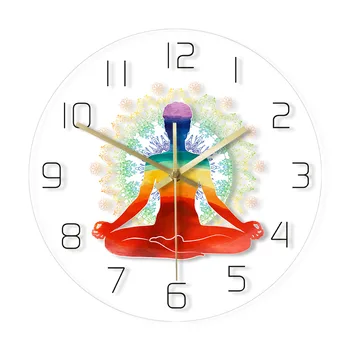 Curcubeu Acuarelă Meditație Spirituală Yoga Moderne Acrilice Ceas De Perete Sănătos Zen Scară Mișcarea Tăcut Dhyana Ceasuri De Perete