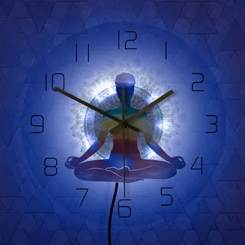 Curcubeu Acuarelă Meditație Spirituală Yoga Moderne Acrilice Ceas De Perete Sănătos Zen Scară Mișcarea Tăcut Dhyana Ceasuri De Perete