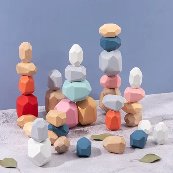 Curcubeu de Jucării din Lemn Piatră Blocuri Jengle Jucarii Educative Echilibrare stivuire blocuri Creative Stil Nordic