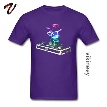 Curcubeu DJ Cat Techno Controler Unitate Rock Tricouri Nu Azi Neon Pisici 3D de Imprimare Tricou Cotton Crewneck Barbati Tricou Amuzant