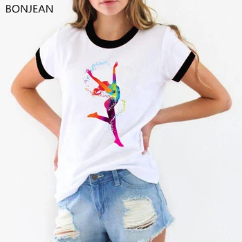 Curcubeu gimnasta stropi T-Shirt femme Acuarelă gimnastica art tricou femei de vara tricou tricou alb topuri haine streetwear