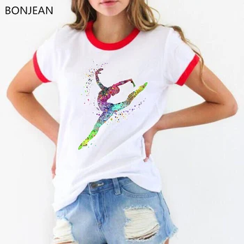 Curcubeu gimnasta stropi T-Shirt femme Acuarelă gimnastica art tricou femei de vara tricou tricou alb topuri haine streetwear