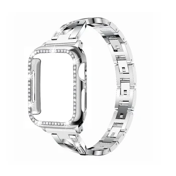 Curea + Caz Potrivit pentru apple watch 5 4 3 2 1 oțel inoxidabil cristal brățară cu diamante 38mm 40mm 42mm 44mm iwatch trupa de metal